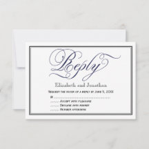 Svarskort Bröllop på marin Chic Calligraphy-skript