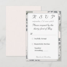 Svarskort Champagne-Rosa Snöre Bröllop