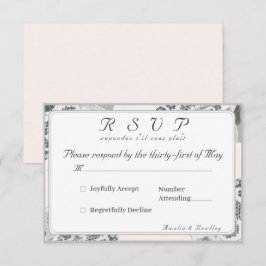 Svarskort Champagne-Rosa Snöre Bröllop OSA Kort