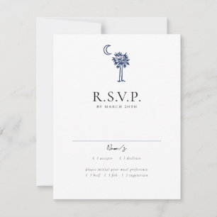 Svarskort Charleston Toile Navy Blue Bröllop OSA Kort