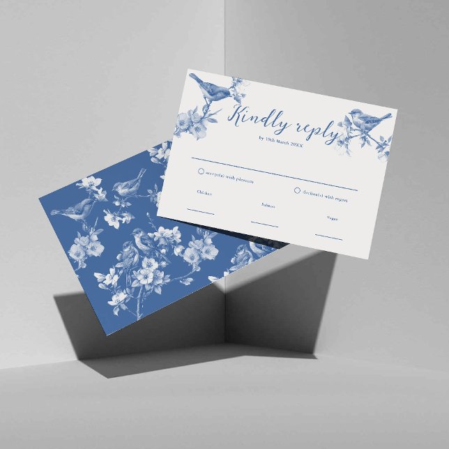 Svarskort Chinoiserie Delft Blue Birds Vår OSA Kort (Skapare uppladdad)