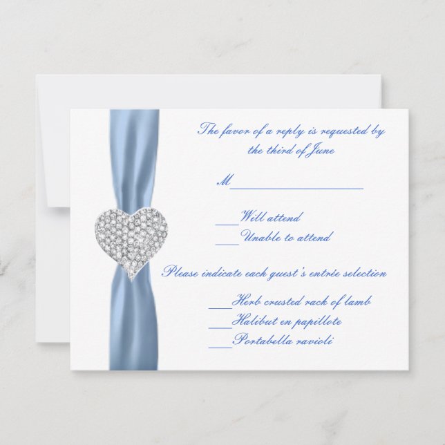 Svarskort Diamond Heart Blue Bröllop OSA Kort (Framsida)
