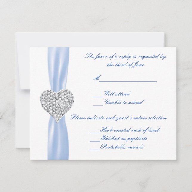 Svarskort Diamond Heart Blue Bröllop OSA Kort (Framsida)