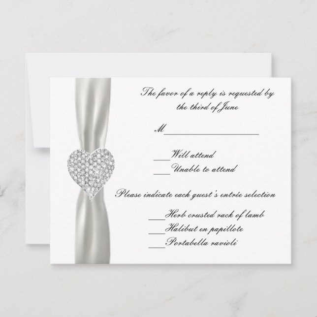 Svarskort Diamond Heart White Bröllop OSA Kort (Framsida)