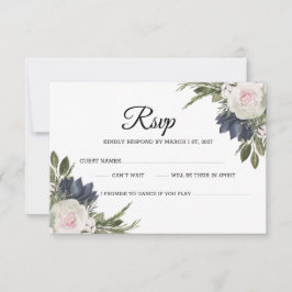 Svarskort elegant Blommigt Blue, Rosa Bröllop OSA Kort