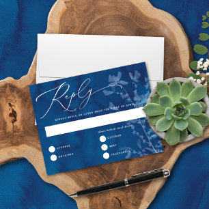 Svarskort elegant Blue SunSkriv ut botaniskt Bröll Inbjudningar