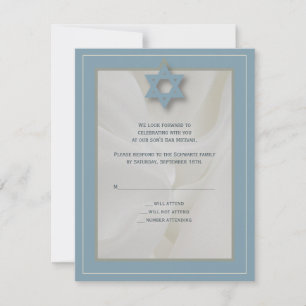 Svarskort elegant Fabric Pub Mitzvah i blått OSA Kort
