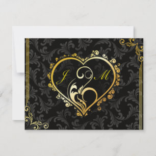 Svarskort elegant Guld Heart Monogram Bröllop OSA Kort
