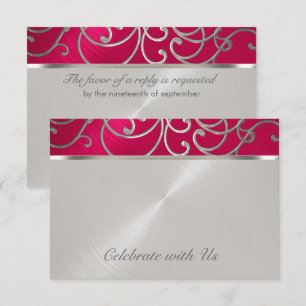Svarskort Elegant Magenta Rosa Silver Filigran Inbjudningar