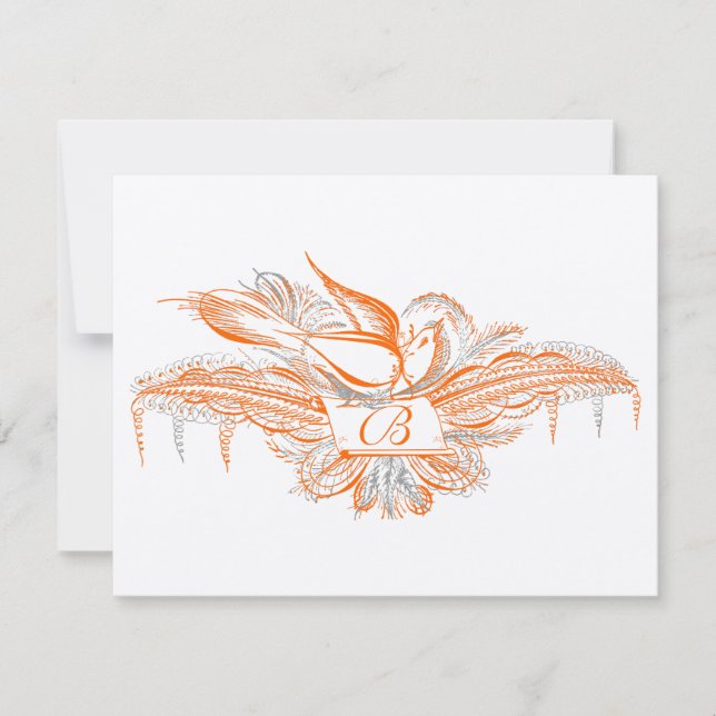Svarskort Flourish Fåglar Orange Korall & Grå OSA Kort (Framsida)