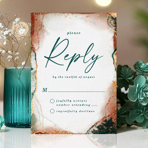 Svarskort för abstrakt Teal & Copper-Bröllop OSA Kort