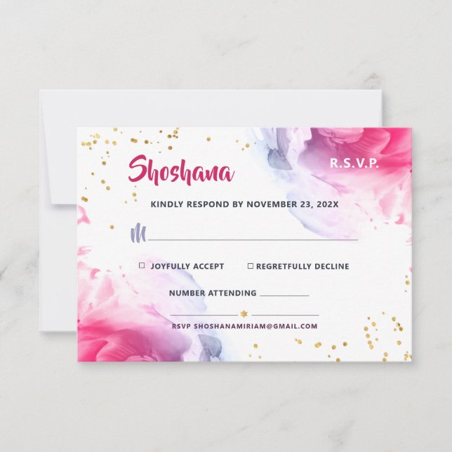 Svarskort för bat mitzvah vattenfärg Glitter OSA Kort (Framsida)