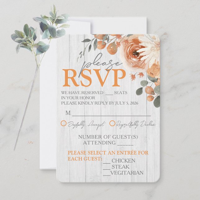 Svarskort för Blommigten Wood Bröllop OSA med vatt Kort (Watercolor Floral & Wood Wedding Invitation RSVP Response Cards)