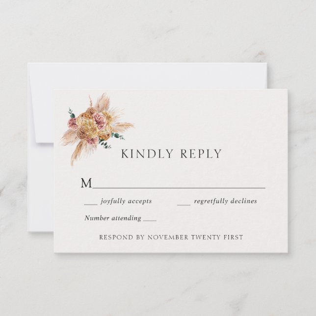 Svarskort för bohemiska Pampas Grass Bröllop Inbjudningar (Framsida)