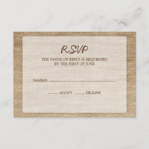 Svarskort för Bröllop OSA för Rustic Burlap Kort