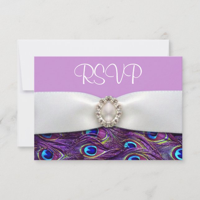 Svarskort för bröllop Purple Peacock RSVP OSA Kort (Framsida)