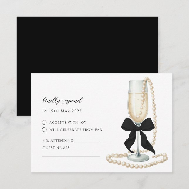 Svarskort för bröllopsfest med svart band OSA kort (Fram/baksida)