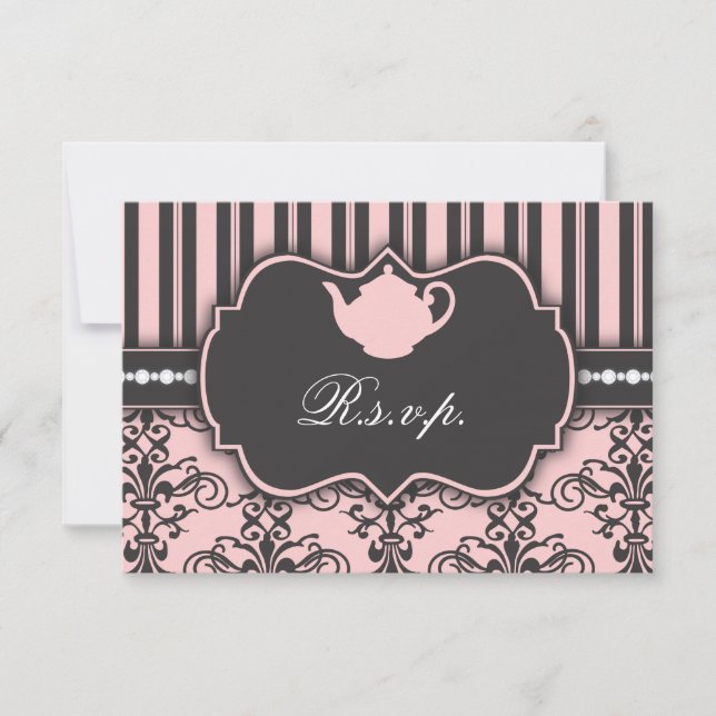 Svarskort för chic Damask & Rand Tea Party OSA Kort (Framsida)