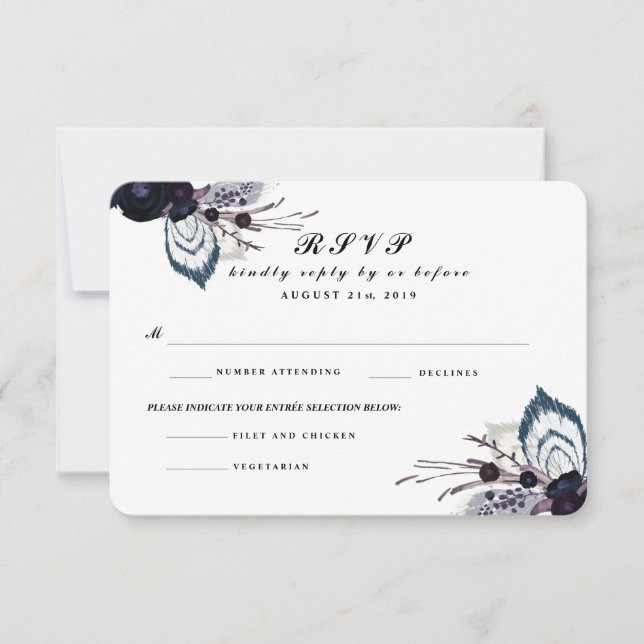 Svarskort för chic Lila Blommigt Winter Wedding OS OSA Kort (Framsida)