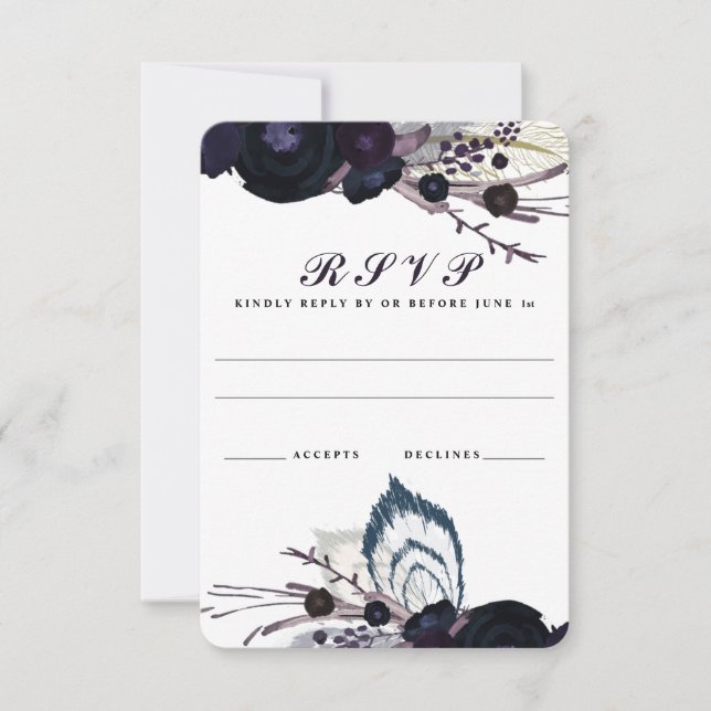 Svarskort för chic Lila Blommigt Winter Wedding OS OSA Kort (Framsida)