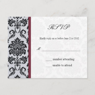 Svarskort för Damask Burgundy Bröllop OSA Kort