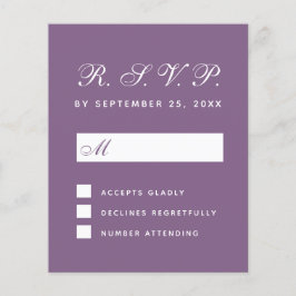 Svarskort för dammig lila bröllop på budget