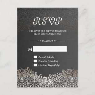 Svarskort för elegant Black Silver Damask OSA Inbjudan Vykort