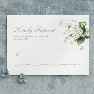Svarskort för elegant Blue Hydrangea Monogram OSA Kort