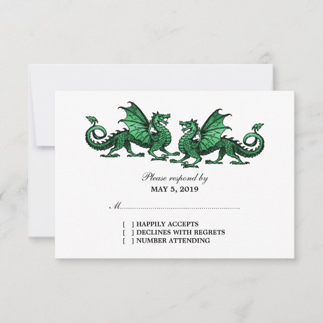 Svarskort för Eleganten grönt Dragons Bröllop OSA Kort (Framsida)