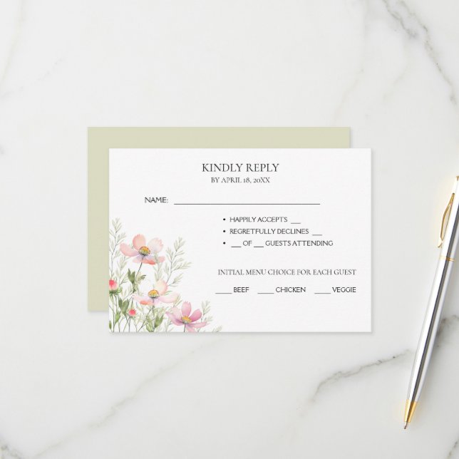 Svarskort för en vildblomsbröllop. OSA kort (Fram/Back In Situ)