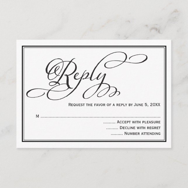 Svarskort för enkel Calligraphy Script Bröllop OSA Kort (Framsida)