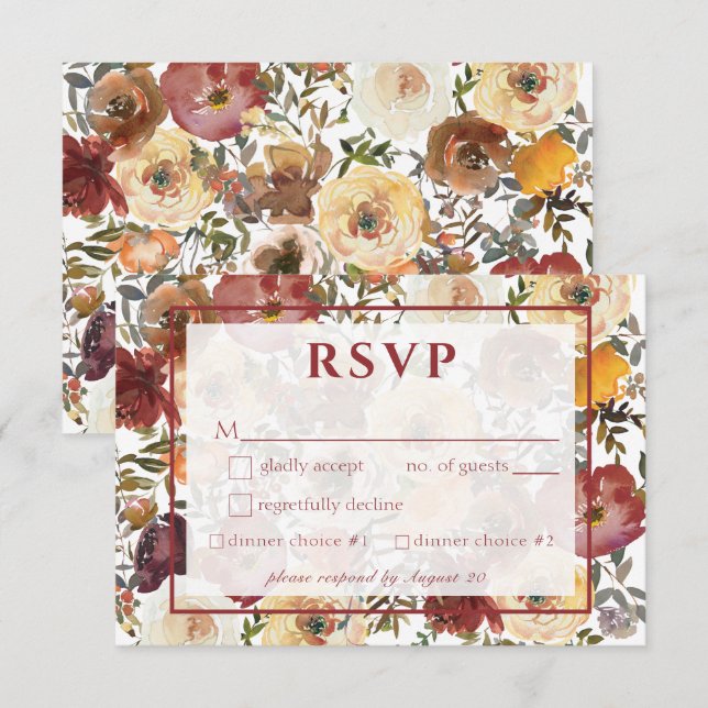 Svarskort för flödesbakgrundsfärg Bouquets Bröllop OSA Kort (Fram/baksida)