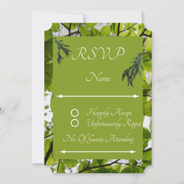 Svarskort för grönt Löv Bröllops OSA (Framsida)