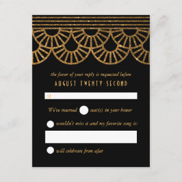 Svarskort för Guld Art Deco Fläkt-bröllopsinbjudan OSA Kort