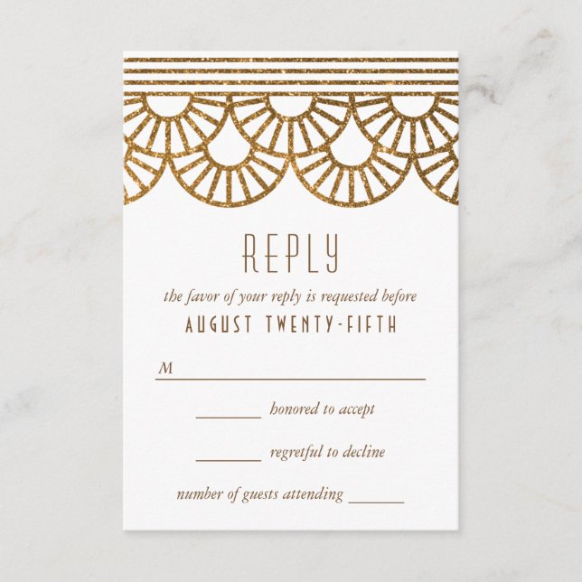 Svarskort för Guld Art Deco Fläkt-bröllopsinbjudan OSA Kort (Framsida)
