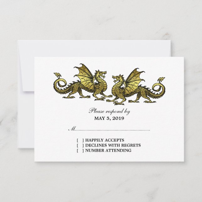 Svarskort för Guld Elegant Dragons Bröllop OSA Kort (Framsida)