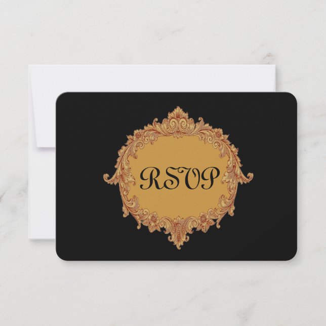 Svarskort för guld och Svarta OSA Bröllop 2A Kort (Framsida)