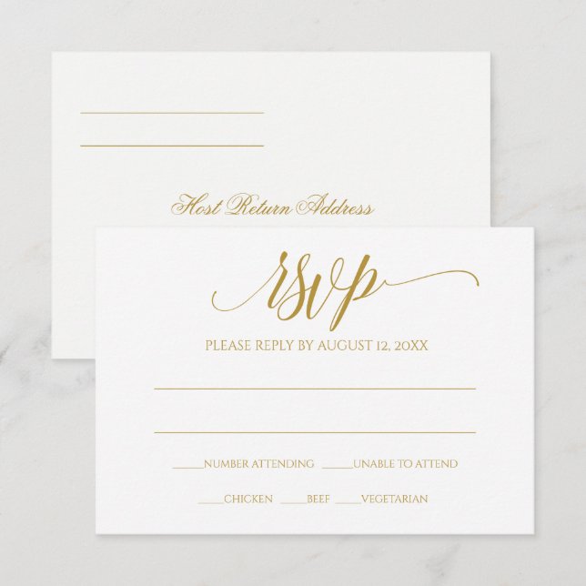 Svarskort för guld OSA | Luxe Calligraphy (Guld) Inbjudningar (Fram/baksida)