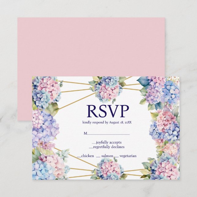 Svarskort för Hydrangea menyval OSA Kort (Fram/baksida)