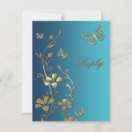 Svarskort för kalk- och Guld-blommor och fjärilar Inbjudningar