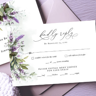 Svarskort för Lavender Grey-skript-Bröllop OSA