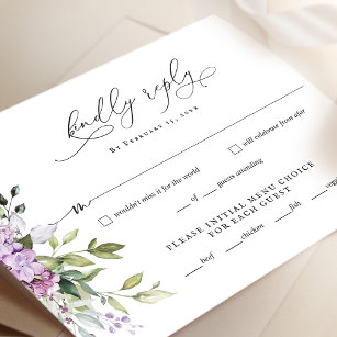 Svarskort för Lilac Greenery-skript-Bröllop OSA