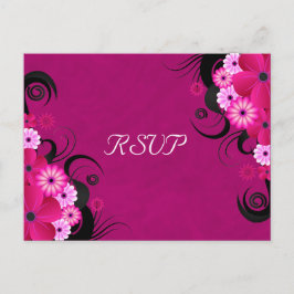 Svarskort för mörk Fuchsia Blommigt Bröllops OSA Inbjudan Vykort