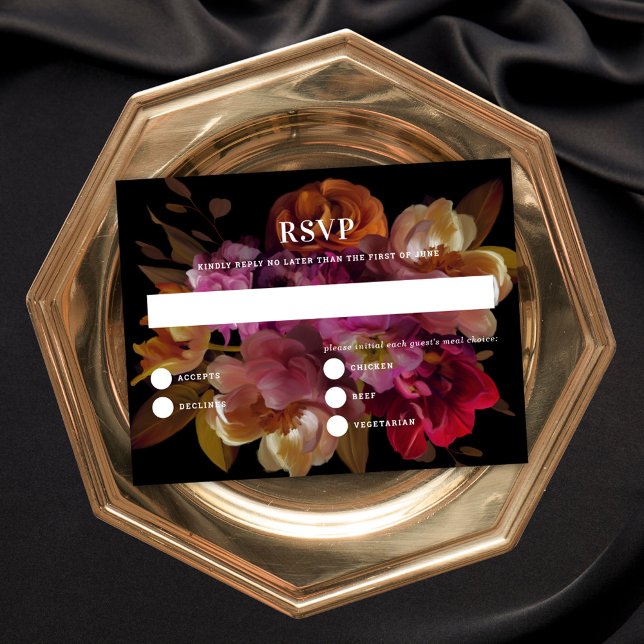 Svarskort för mörk och Moody målad Blommigt Bröllo Inbjudningar (Skapare uppladdad)