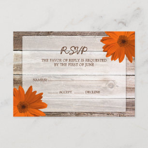 Svarskort för orange Daisy Barn Wood Bröllop OSA Kort