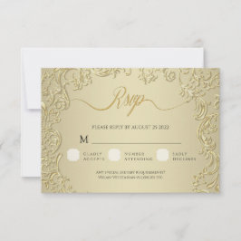 Svarskort för OSA på guld Damask-bröllop Kort
