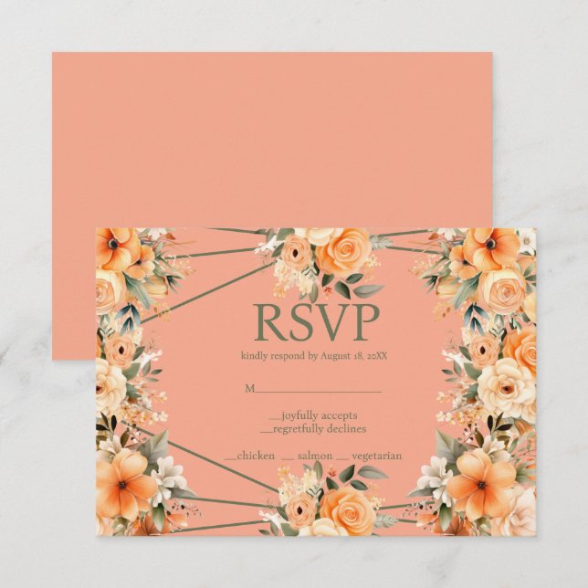 Svarskort för Peach Summer Roses menyval OSA Kort (Fram/baksida)