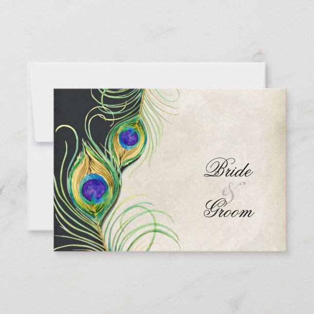 Svarskort för peacock Feathers Black Damask OSA Kort (Framsida)