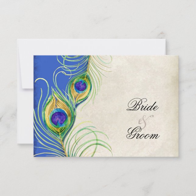 Svarskort för peacock Feathers Blue Damask OSA Kort (Framsida)