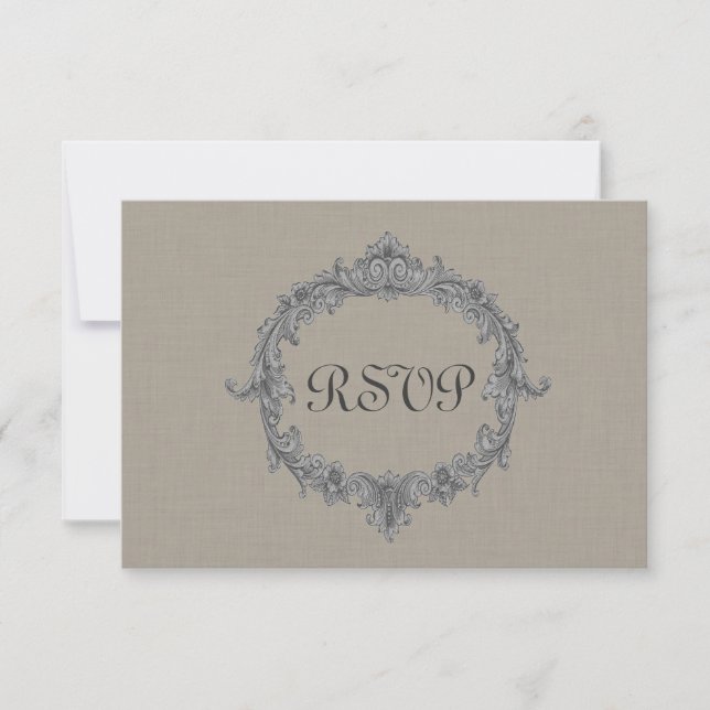 Svarskort för Pebble och Grått Ram OSA Bröllop Kort (Framsida)